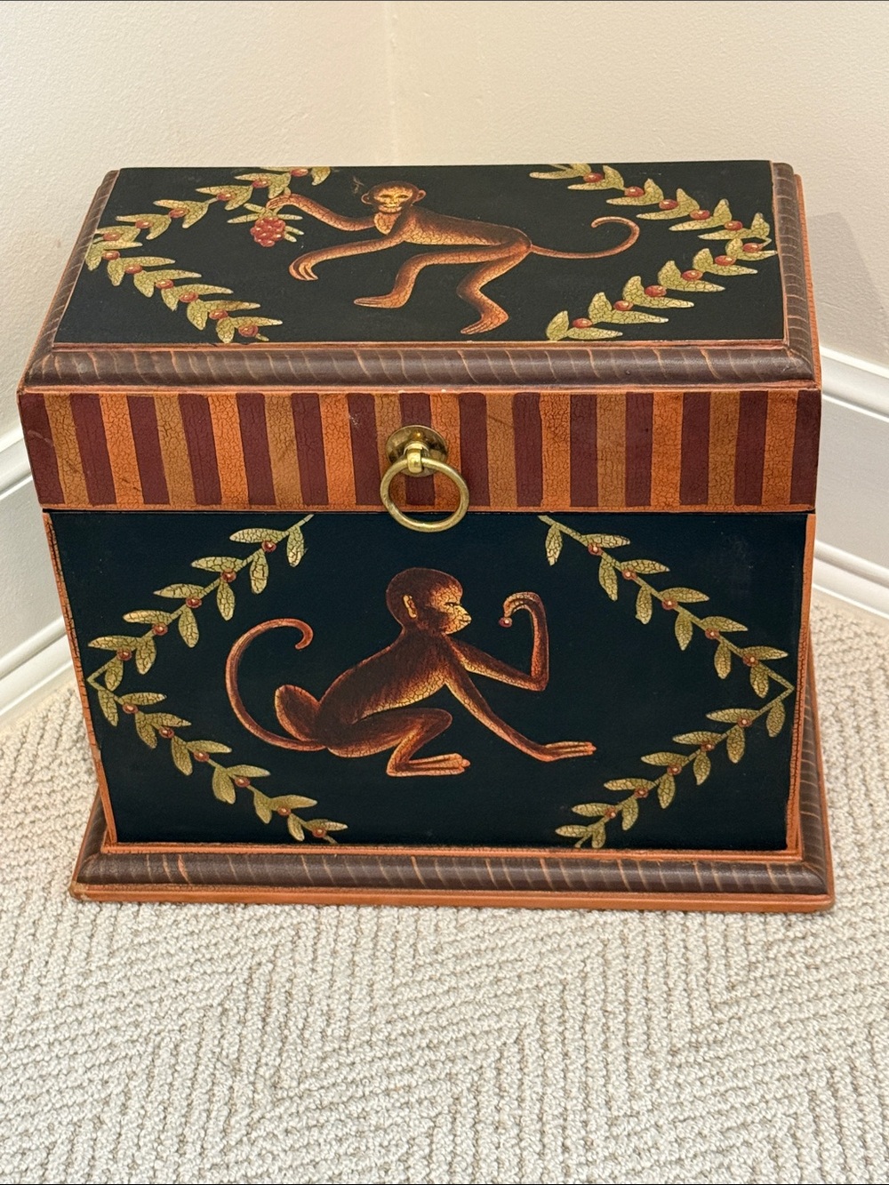 Painted Monkey Accent Box - Black and Brown